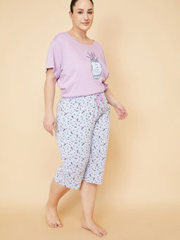 max - Women Printed Capri With T-Shirt Purple