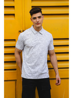 ONE SKY - White Regular Fit Printed Polo T-Shirt