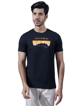 ONE SKY - Black Regular Fit Round Neck T-Shirt