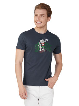 ONE SKY - Navy Blue Regular Fit Round Neck T-Shirt