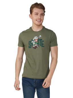 ONE SKY - Olive Regular Fit Round Neck T-Shirt