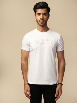 ONE SKY - White Regular Fit Round Neck T-Shirt
