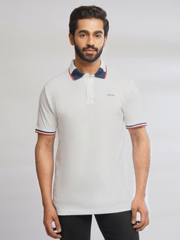 ONE SKY - White Regular Fit Solid Polo T-Shirt