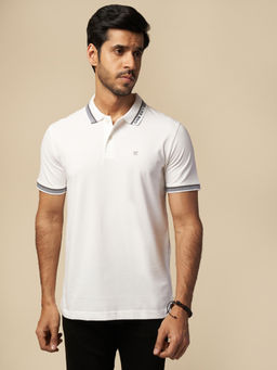 ONE SKY - White Regular Fit Solid Polo T-Shirt