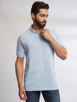 ONE SKY - Blue Regular Fit Solid Polo T-Shirt