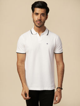 ONE SKY - White Regular Fit Solid Polo T-Shirt