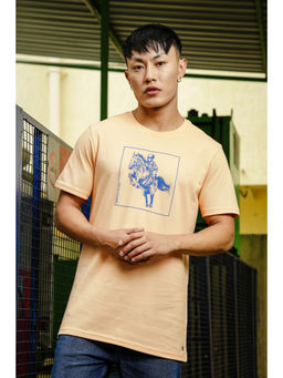 ONE SKY - Peach Regular Fit Round Neck T-Shirt
