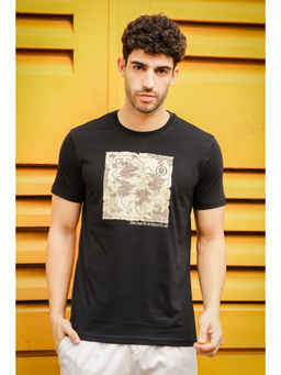 ONE SKY - Black Regular Fit Round Neck T-Shirt