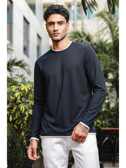 ONE SKY - Black Regular Fit Round Neck T-Shirt