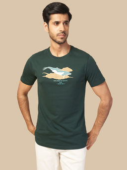ONE SKY - Green Regular Fit Round Neck T-Shirt