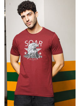 ONE SKY - Maroon Regular Fit Round Neck T-Shirt