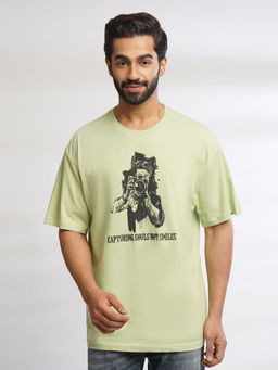 ONE SKY - Green Regular Fit Round Neck Baggy T-Shirt