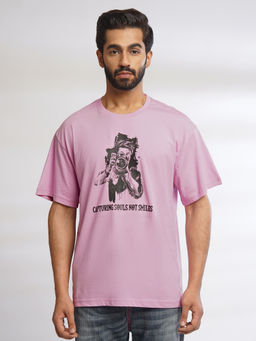 ONE SKY - Pink Regular Fit Round Neck Baggy T-Shirt