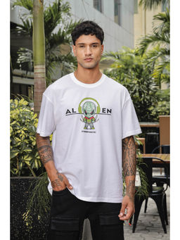 ONE SKY - White Regular Fit Round Neck Baggy T-Shirt