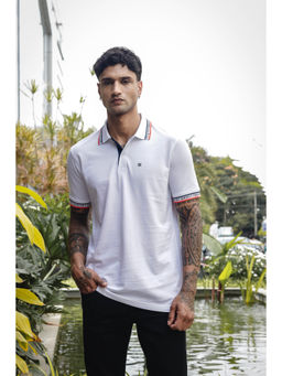 ONE SKY - White Regular Fit Solid Polo T-Shirt
