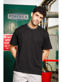 ONE SKY - Black Regular Fit Round Neck Baggy T-Shirt