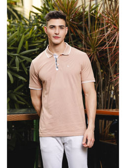 ONE SKY - Peach Regular Fit Solid Polo T-Shirt