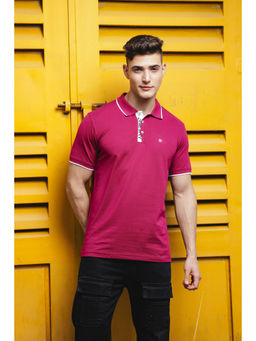 ONE SKY - Pink Regular Fit Solid Polo T-Shirt