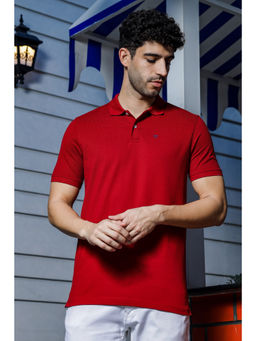 ONE SKY - Maroon Regular Fit Solid Polo T-Shirt