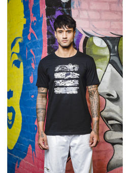 ONE SKY - Black Regular Fit Round Neck T-Shirt