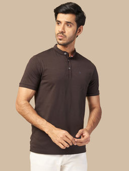 ONE SKY - Brown Regular Fit Solid T-Shirt