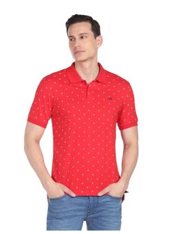 AD By Arvind - Men Red Cotton Geometrical Print Polo Shirt