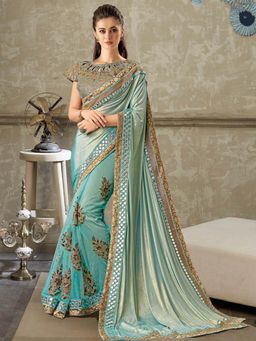 Odette - Light Blue Lycra Designer Saree with Unstitched Blouse
