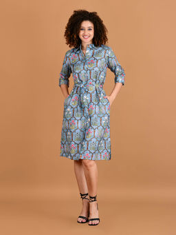 BOHOLYFE - Misty Melody Patterned Knee Length Dress - Grey