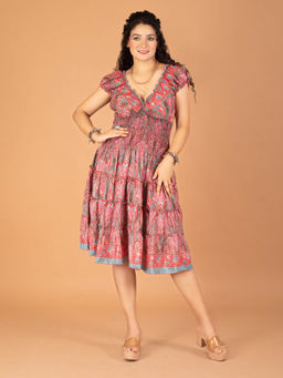 BOHOLYFE - Boho Blossom Beauty Knee Length Dress - Brown