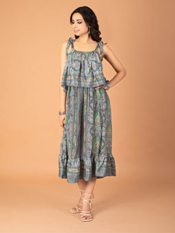 BOHOLYFE - Meadow Breeze Ruffle Midi Dress - Grey