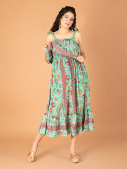 BOHOLYFE - Sea Breeze Bloom Ruffle Midi Dress - Green