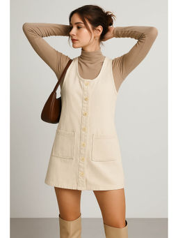 Belliskey - Womens White Denim Sleeveless Above Mini Dress