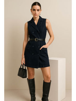 Belliskey - Womens Blue Denim Sleeveless Above Mini Dress