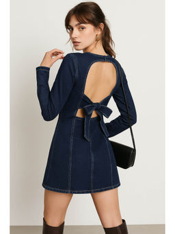 Belliskey - Womens Blue Denim Full Sleeve Above Mini Dress