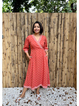 Label Tanvee - Coral Printed A-Line Midi Dress