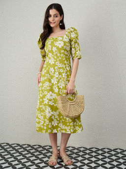 Kibo - Women Western Wear Lime Green Mid Dress