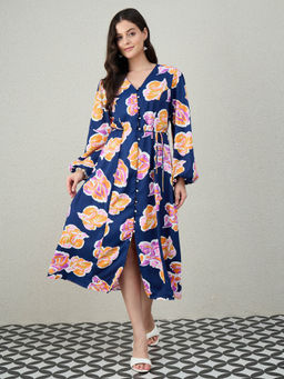 Kibo - Women Western Wear Navy Multi Mid Dress