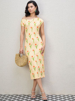 Kibo - Women Western Wear Yellow Mid Dress