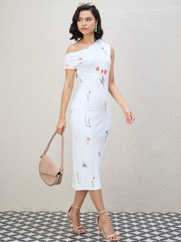 Kibo - Women Western Wear White Mid Dress