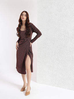 Kibo - Maroon Party A-Line Blended Embellished Mid Dress