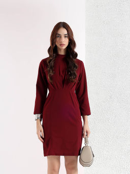 Kibo - Maroon Casual Bodycon Polyester Solid Mini Dress