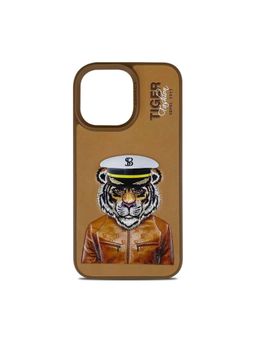 Treemoda - Embroidered Fashion Tiger Brown Leather Case For Apple iPhone 14 Pro Max