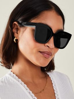 Accessorize London - Womens Black Chunky Solid Oversize Sunglasses