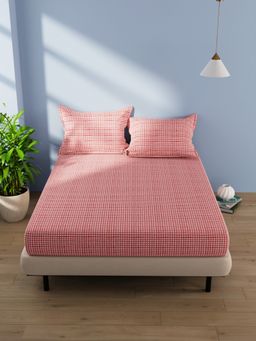 BIANCA - Cotton Double Bedsheet With Pillow Covers (Amolina) Geometric-Red (Queen)