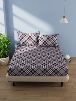 BIANCA - Cotton Double Bedsheet With Pillow Covers (Amolina) Geometric-Wine (Queen)