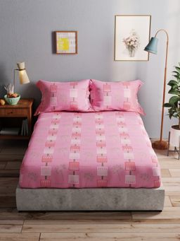 BIANCA - Cotton Double Bedsheet With Pillow Covers (Amolina) Geometric-Pink (Queen)