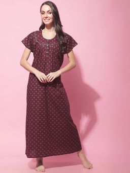 Secret Wish - Womens Wine Colour Cotton Nighty