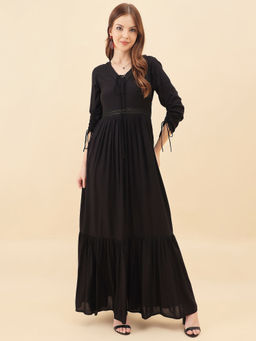 AAYU - Women Black Rayon Tiered Maxi Dress