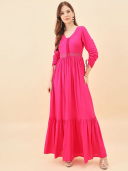 AAYU - Women Magenta Rayon Tiered Maxi Dress