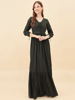 AAYU - Women Green Rayon Tiered Maxi Dress